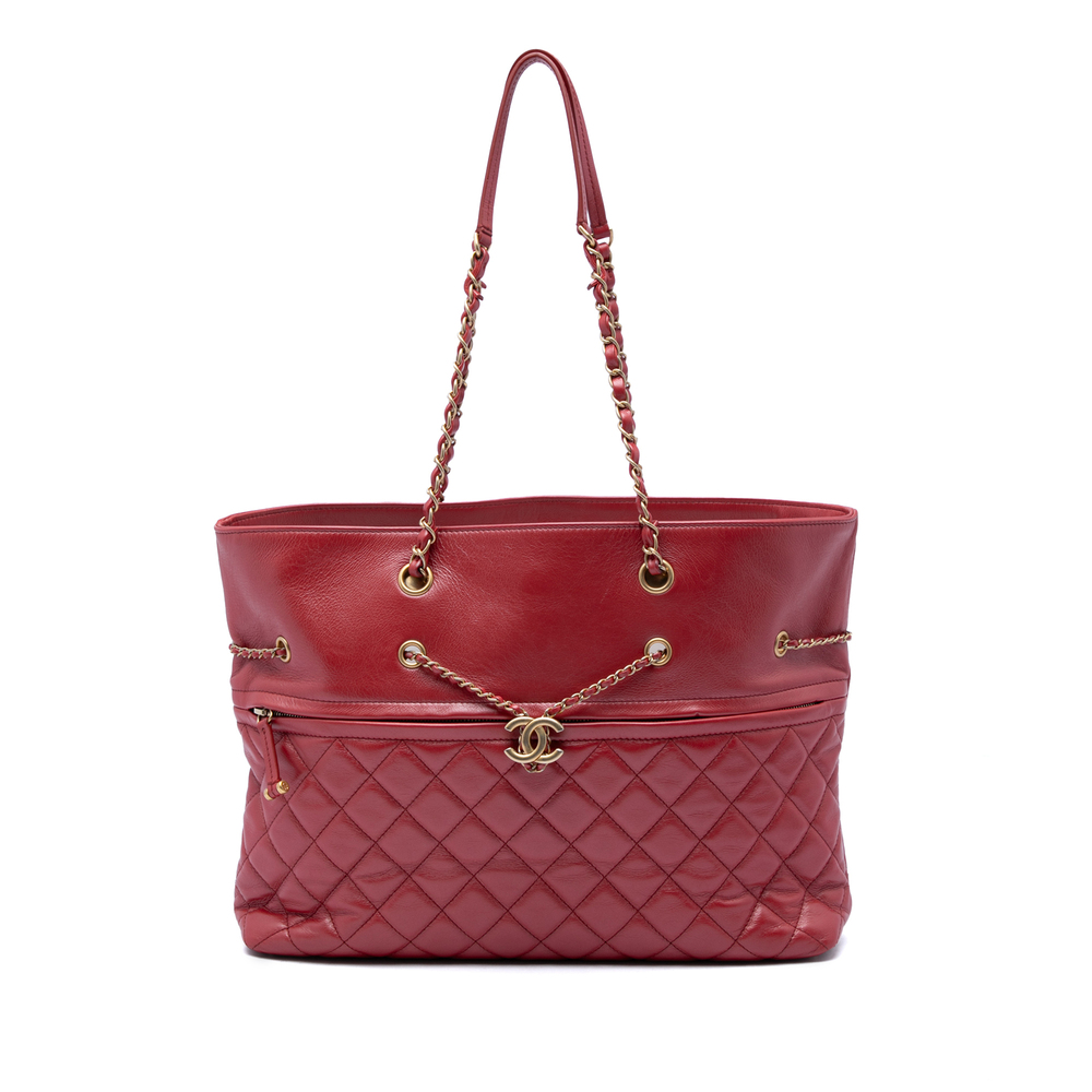Pre-Loved Chanel CC Quilted Calfskin Front Zip Drawstring Chain Tote